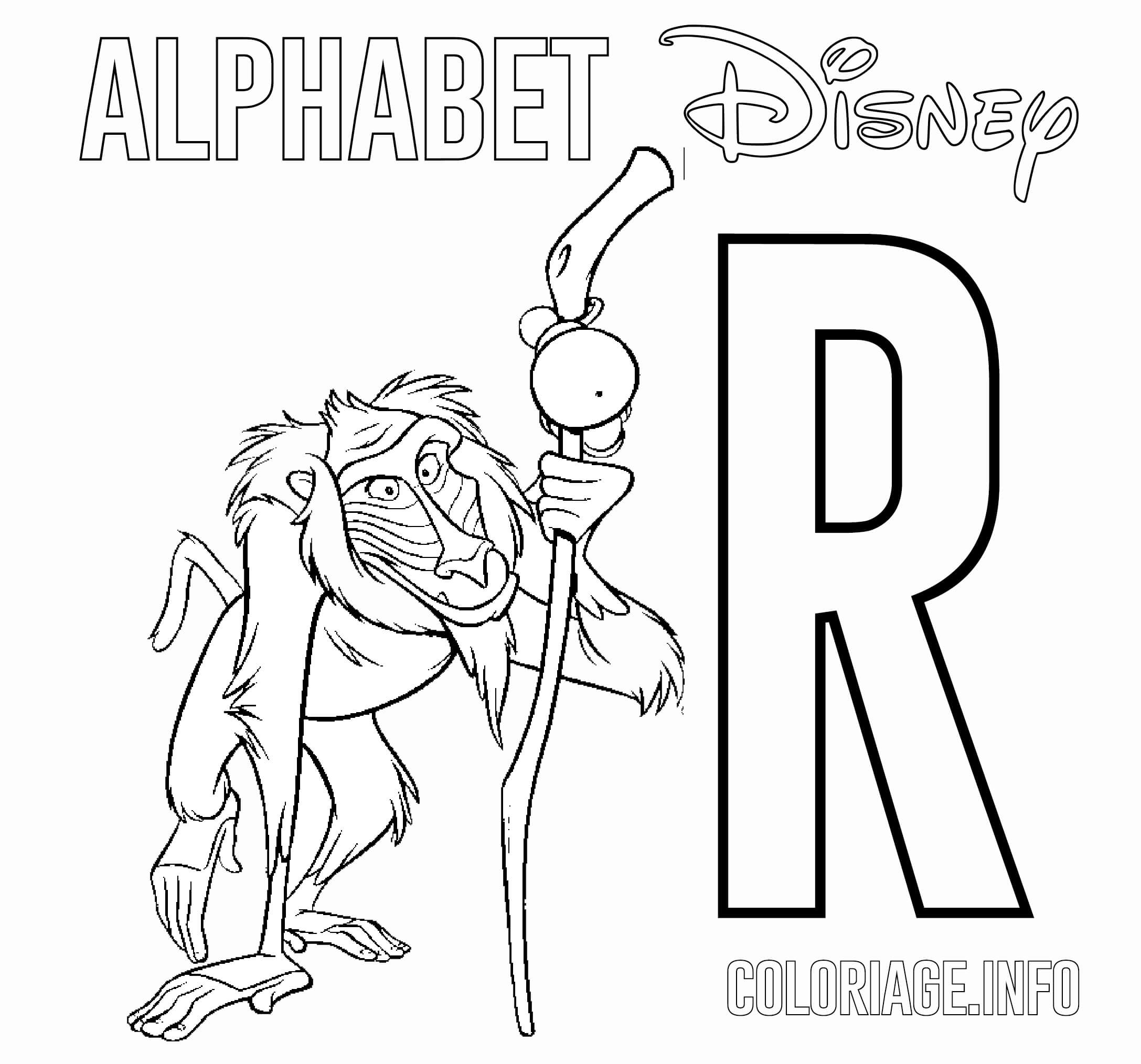 Coloriage Lettre R Pour Rafiki Lion King - Alphabet disney à imprimer