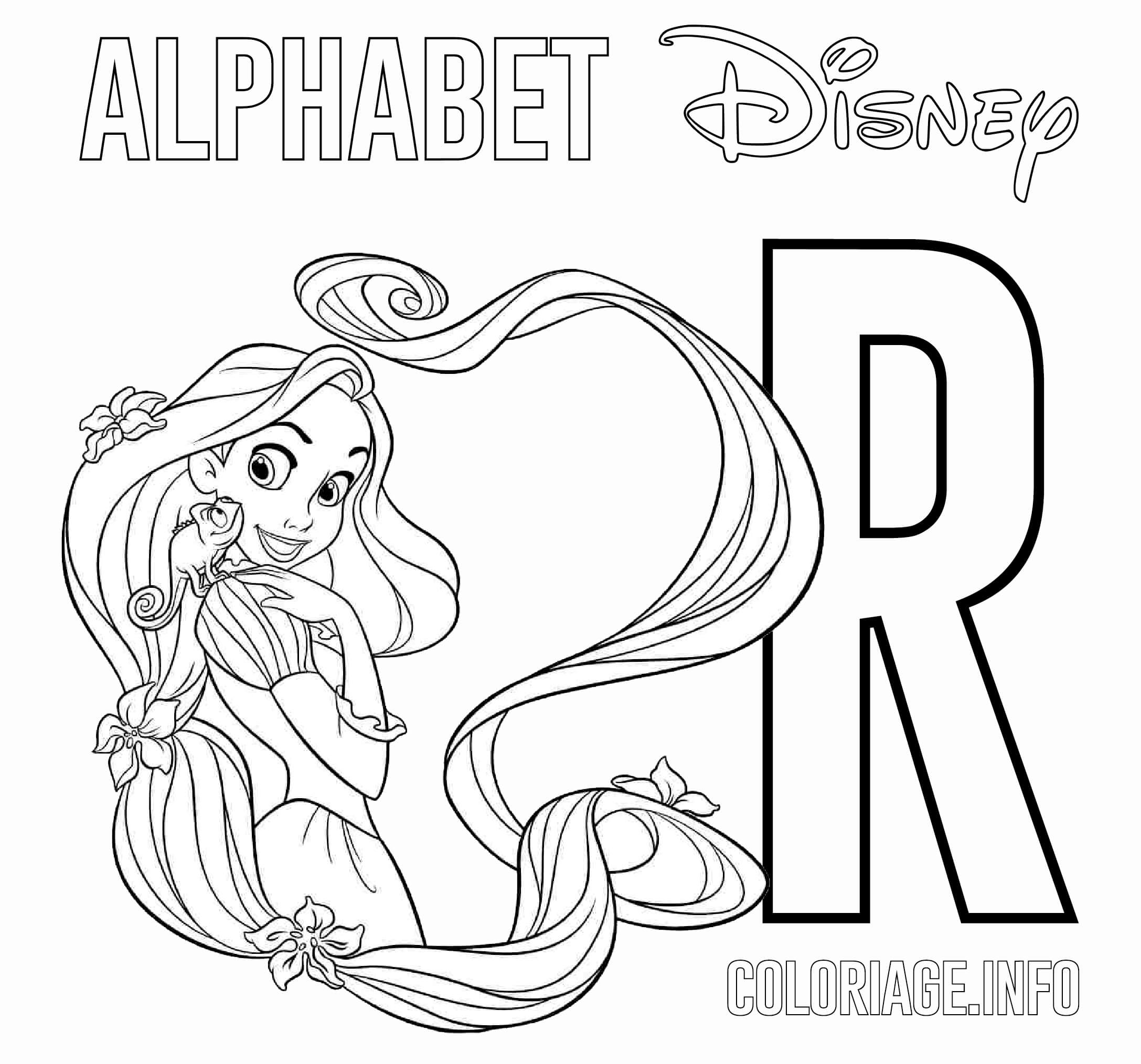Coloriage Lettre R Pour Rapunzel Disney - Alphabet disney à imprimer