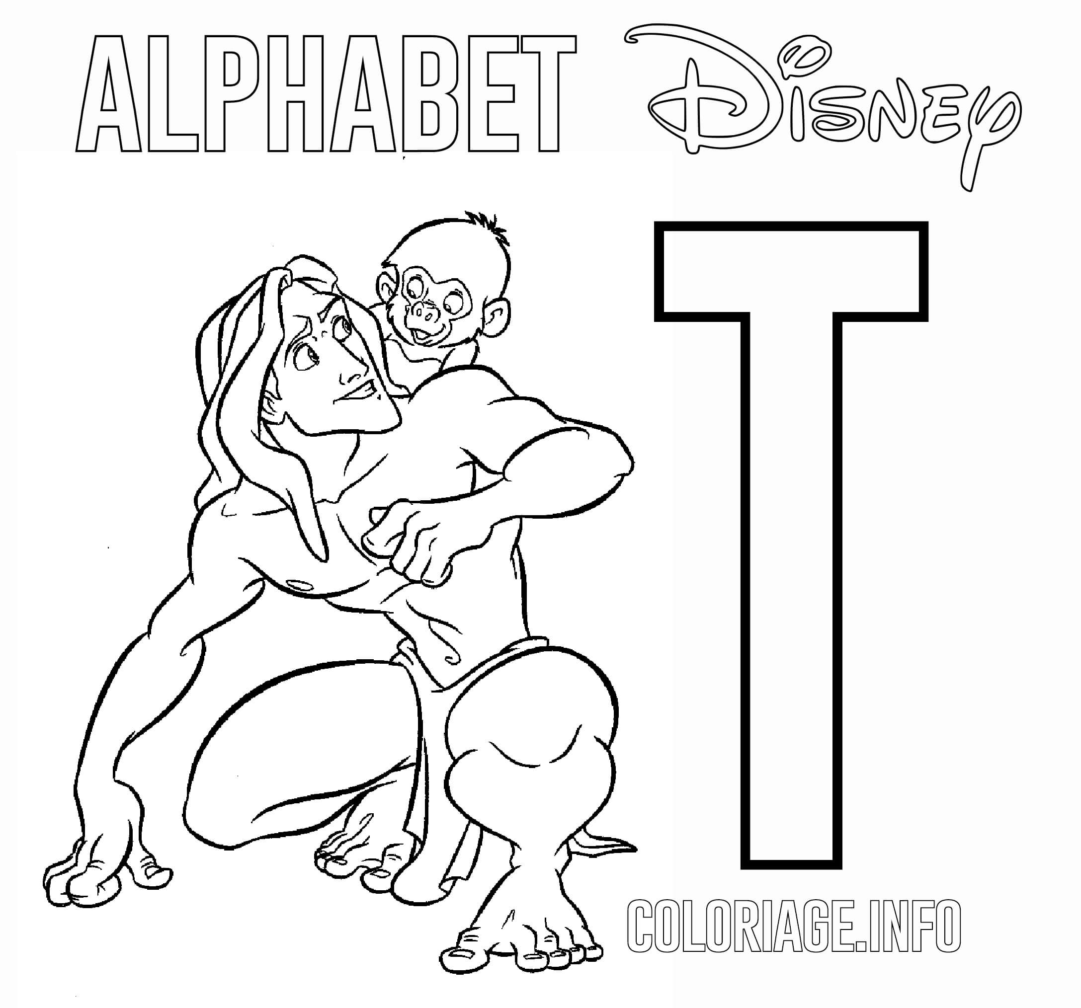Coloriage Lettre T Pour Tarzan - Alphabet disney à imprimer