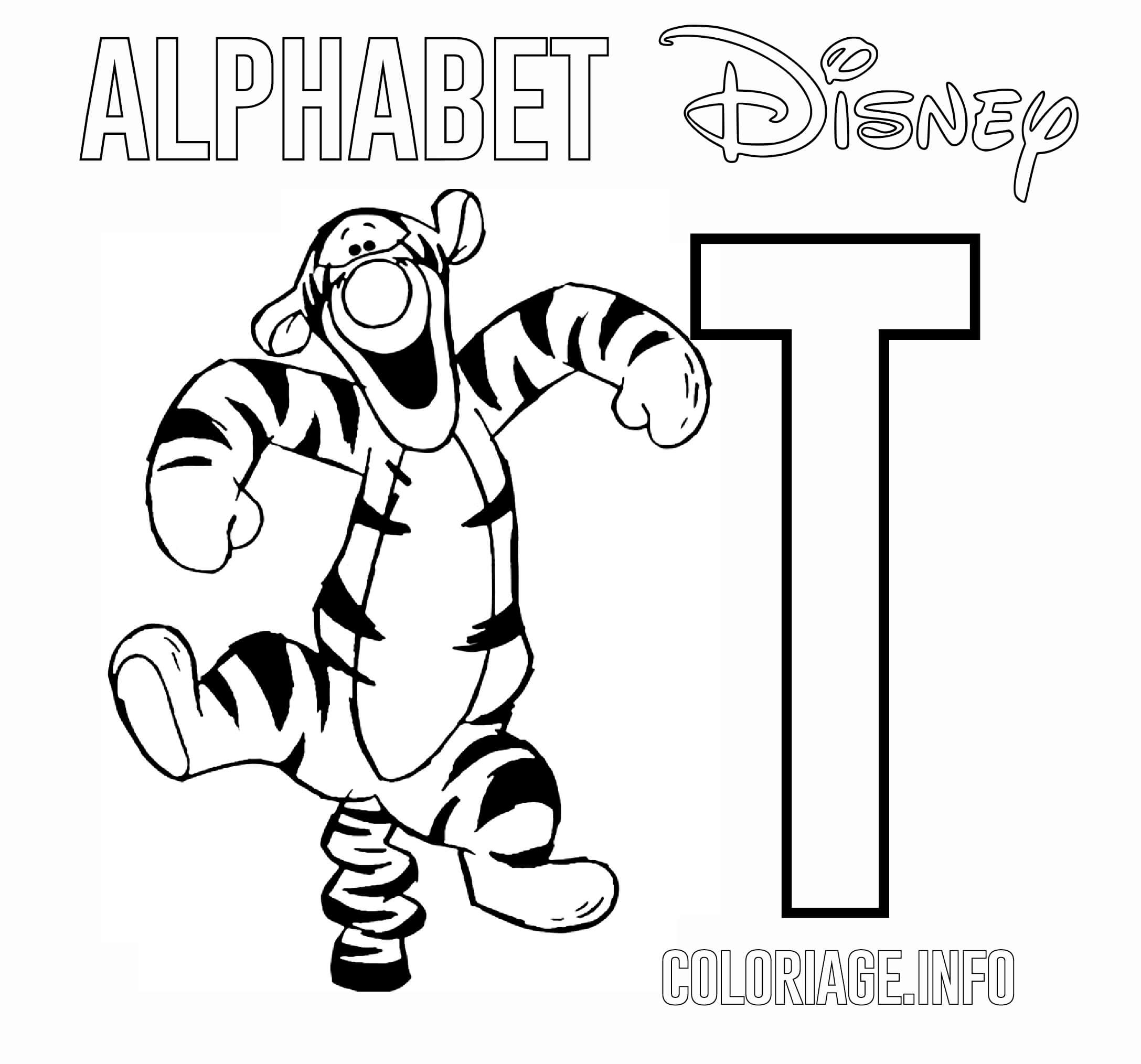 Coloriage Lettre T Pour Tigger - Alphabet disney à imprimer