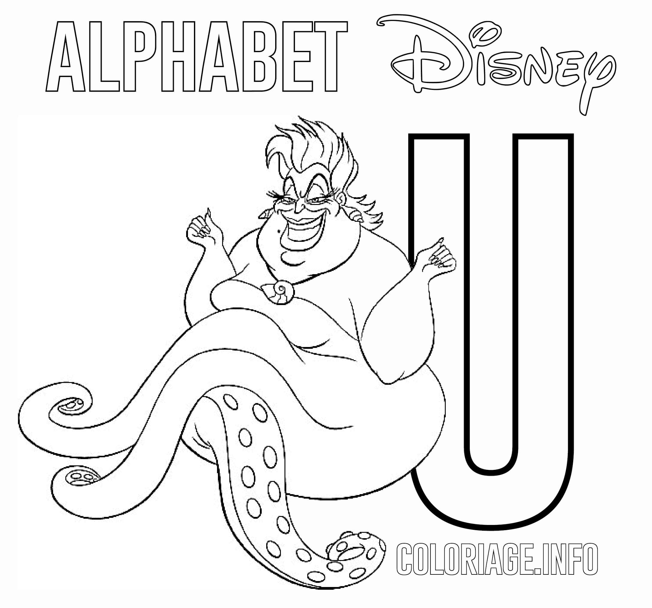 Coloriage Lettre U Pour Ursela - Alphabet disney à imprimer