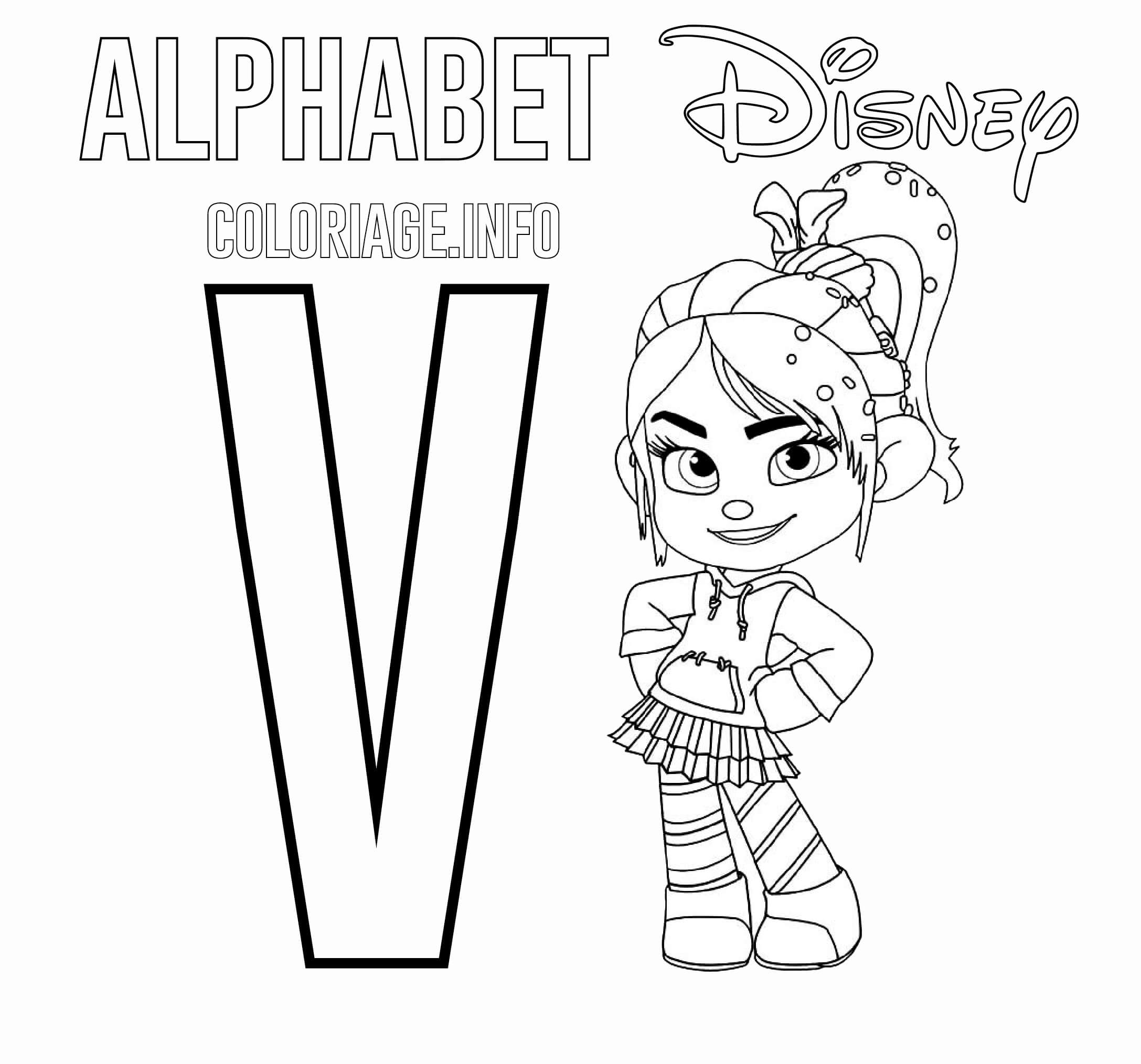 Coloriage Lettre V Pour Vanellope - Alphabet disney à imprimer