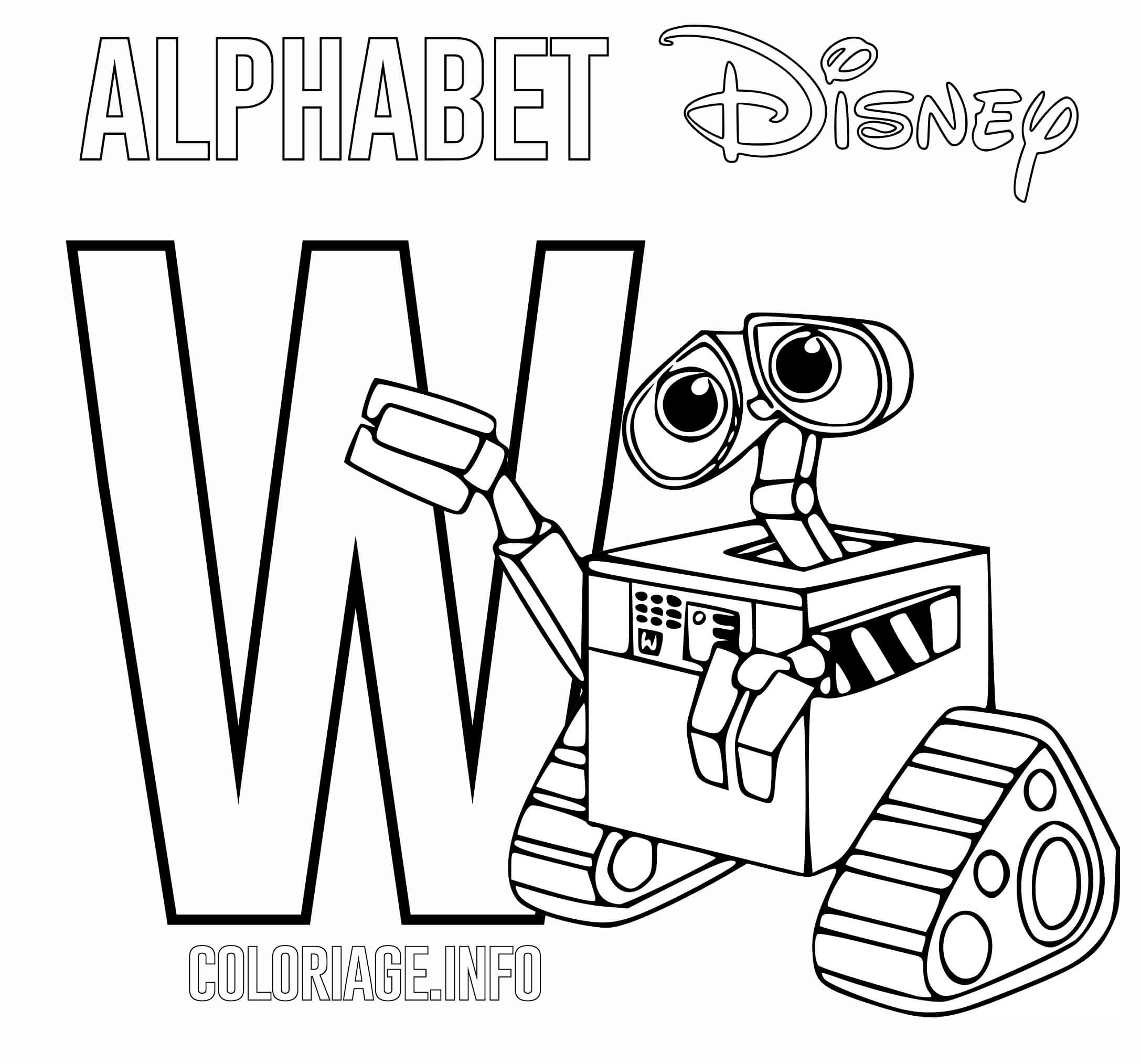 Coloriage Lettre W Wall E Alphabet Disney - Alphabet disney à imprimer