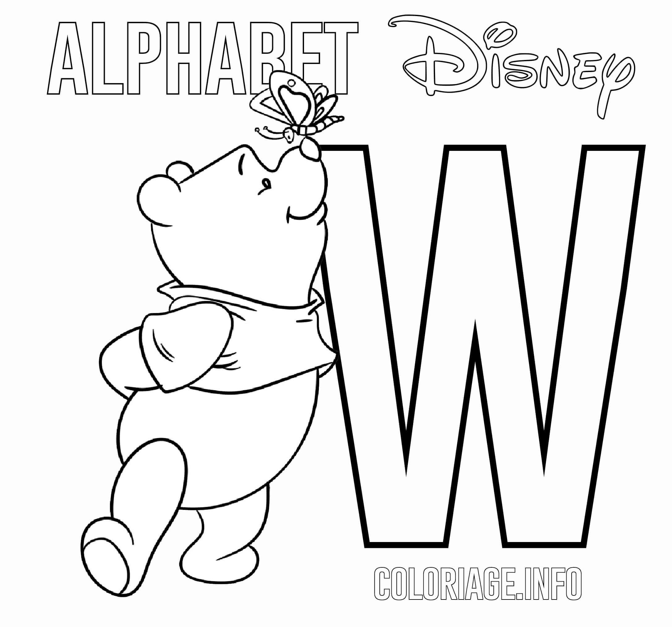Coloriage Winnie l'Ourson - Lettre W de l'alphabet - Alphabet disney à imprimer