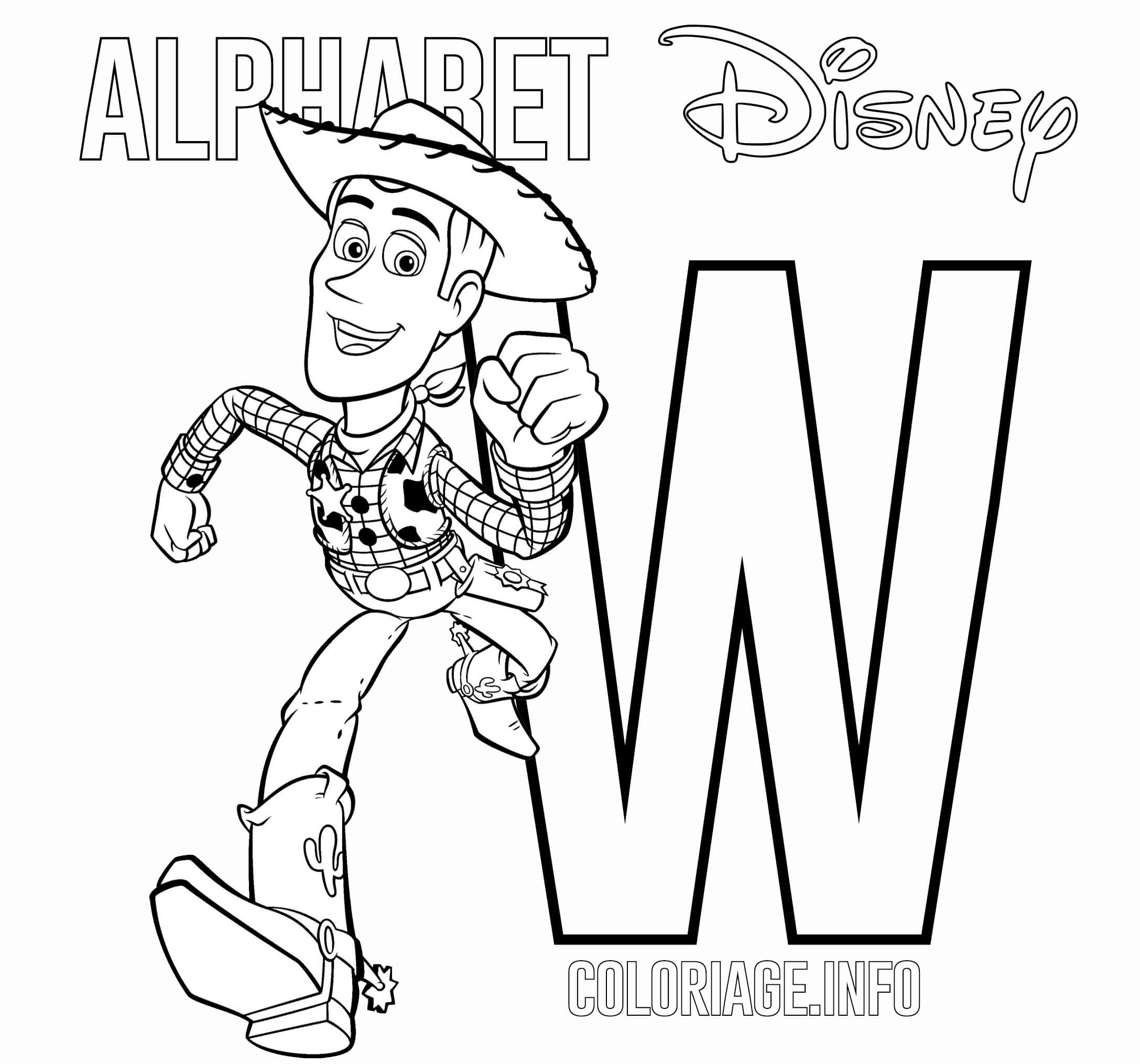 Coloriage Lettre W Woody Alphabet Disney - Alphabet disney à imprimer