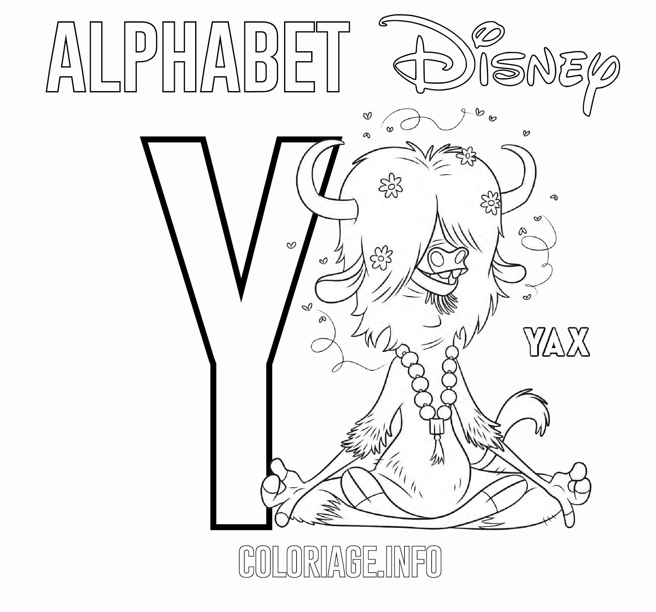 Coloriage Lettre Y Pour Yax De Zootopia - Alphabet disney à imprimer