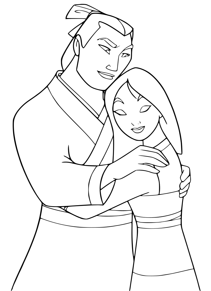 Coloriage Li Shang Reconforte Mulan - Mulan à imprimer