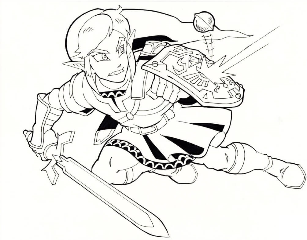 Coloriage Link en Action - The Legend of Zelda - Zelda à imprimer