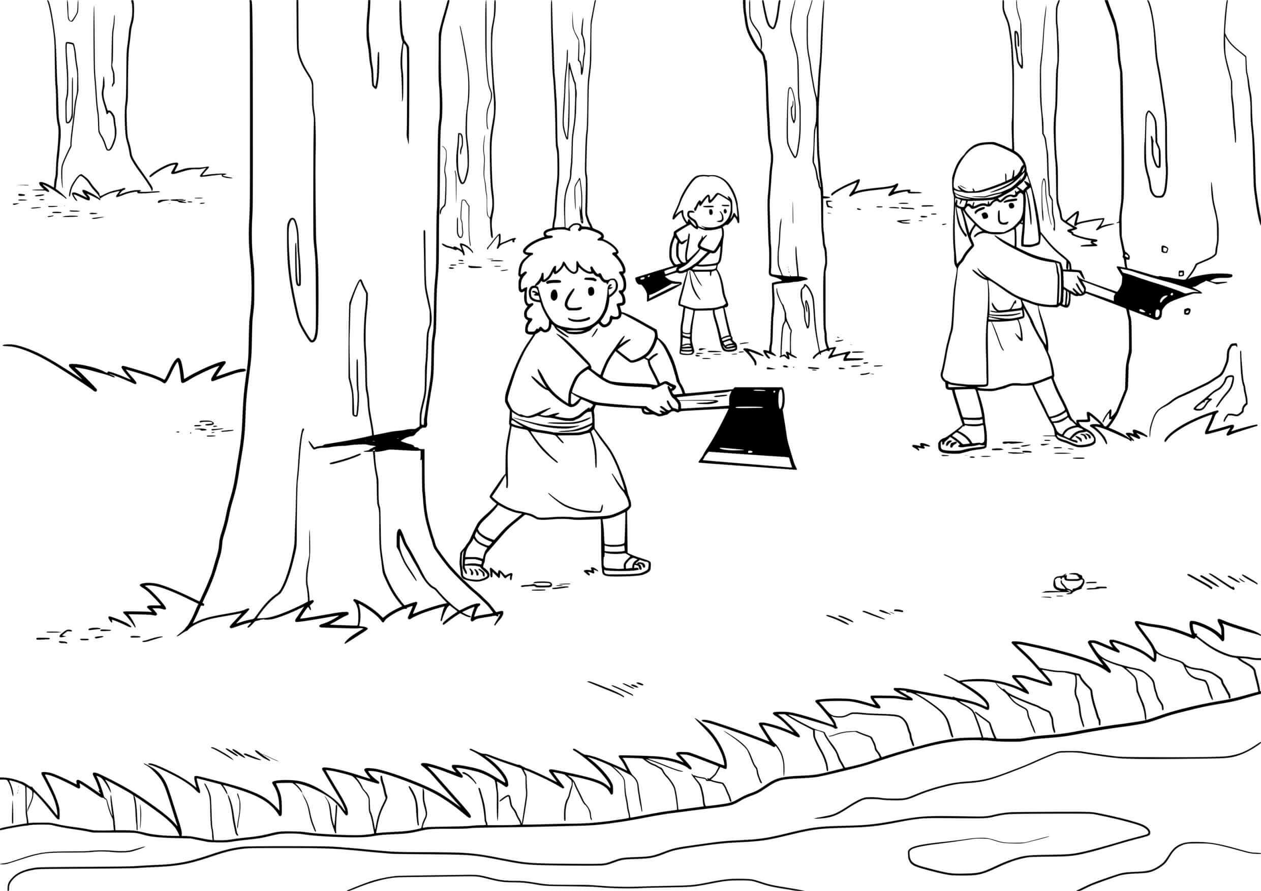 Coloriage Prophète Élisée et la hache perdue dans le Jourdain - Jésus à imprimer