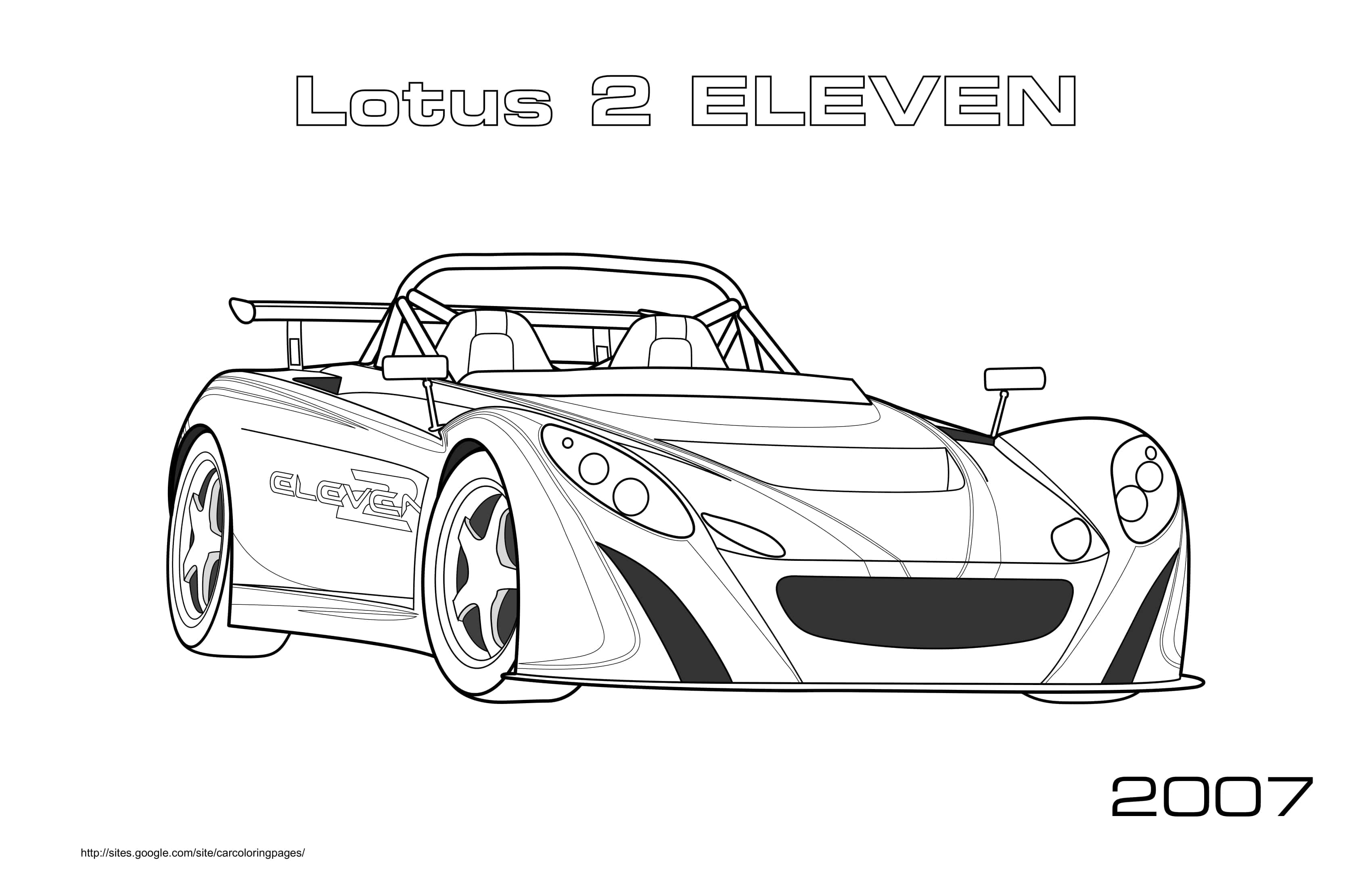 Coloriage Lotus 2 Eleven 2007 en pleine accélération - Voiture de course à imprimer