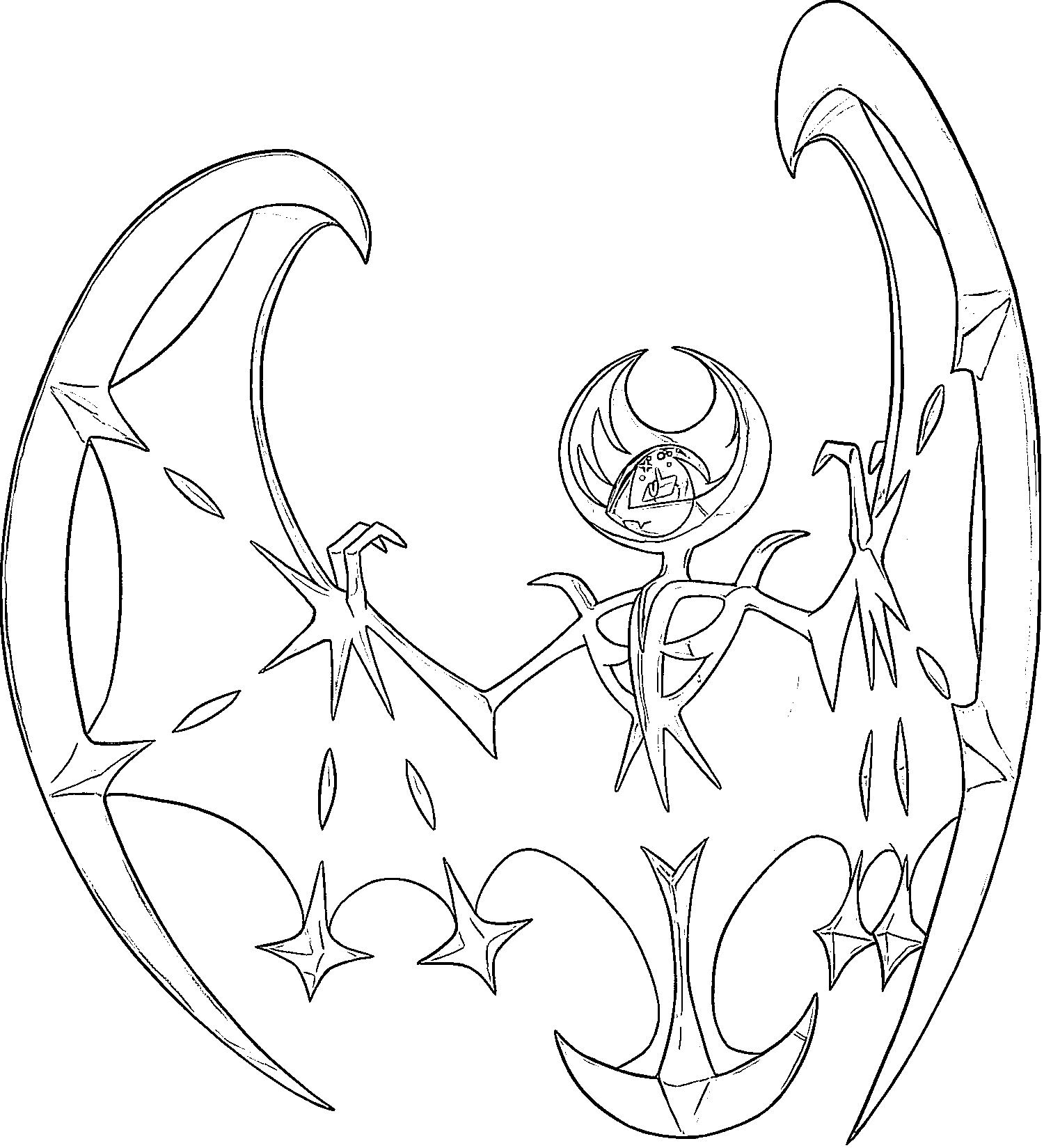 Coloriage Lunala créature lunaire légendaire Pokémon - Pokémon légendaire à imprimer