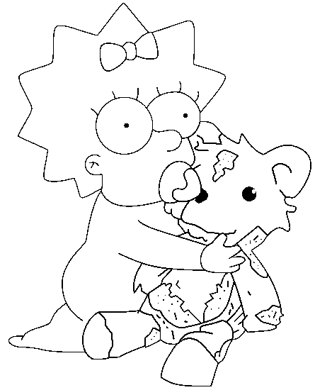Coloriage Maggie Simpson Avec Son Nounours - Simpson à imprimer