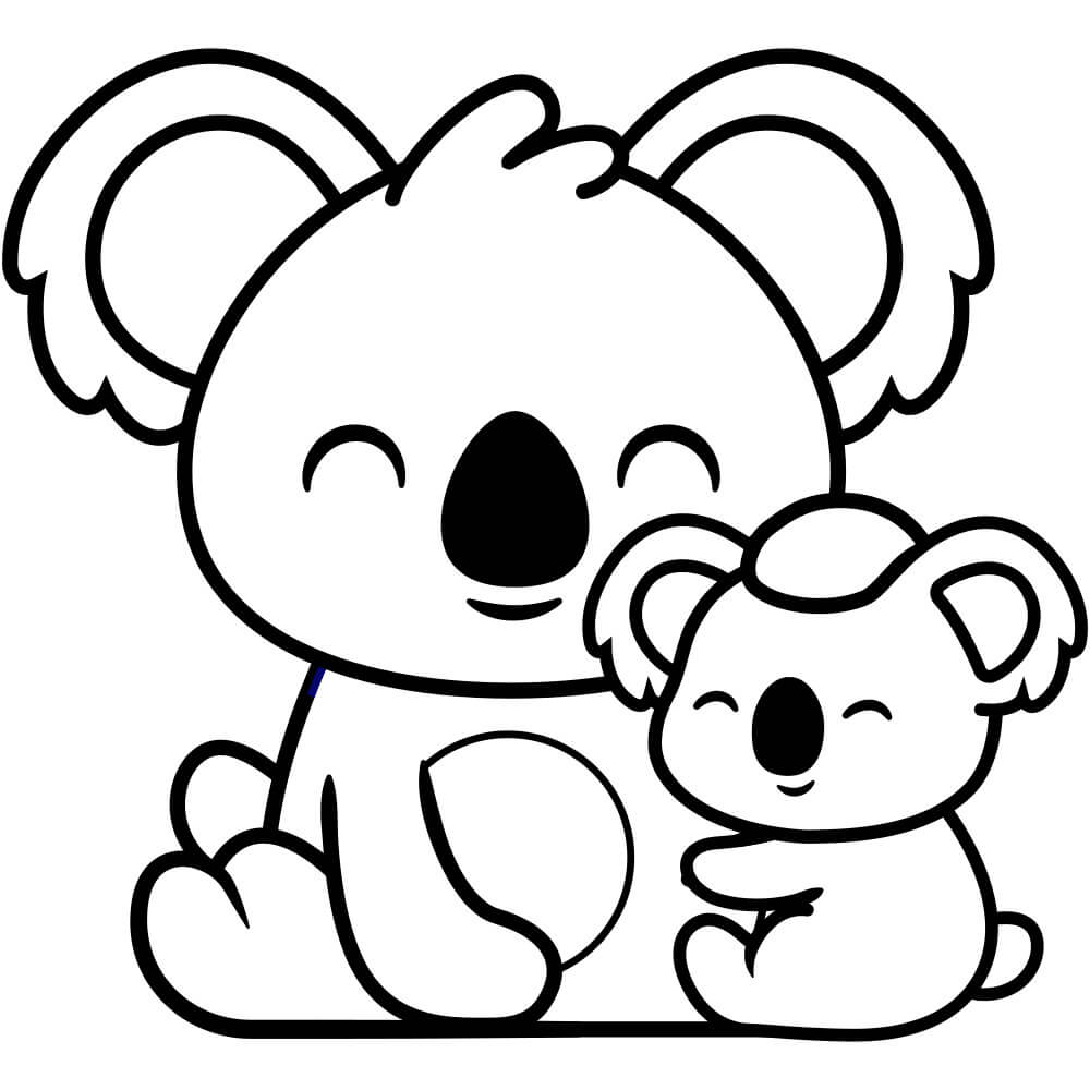 Coloriage Maman Koala Et Son Petit Dans Une Branche Eucalyptus - Koala à imprimer