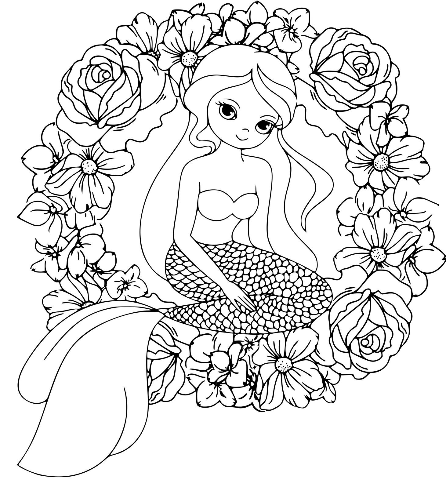 Coloriage Mandala De Sirènes Et De Fleurs De Couronnes - Sirène à imprimer