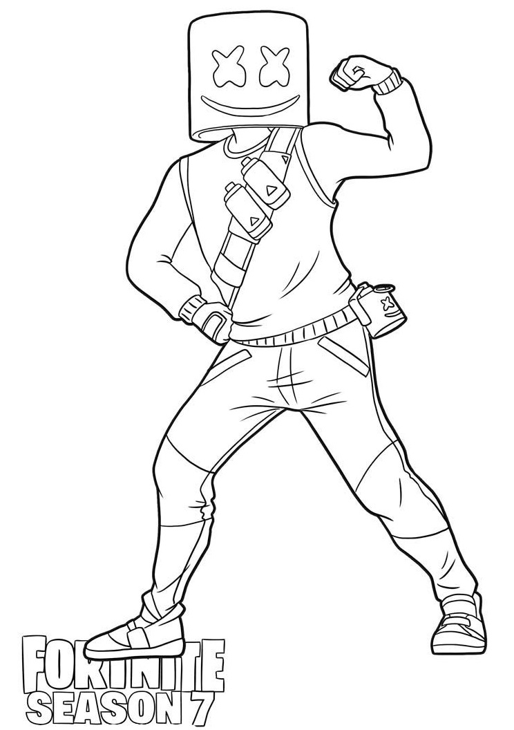 Coloriage Marshmello en pose dynamique Fortnite - Fortnite à imprimer