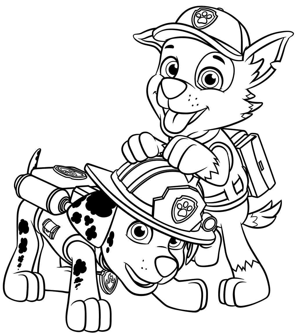 Coloriage Marshall And Rocky Of Pat Patrouille - Pat patrouille à imprimer