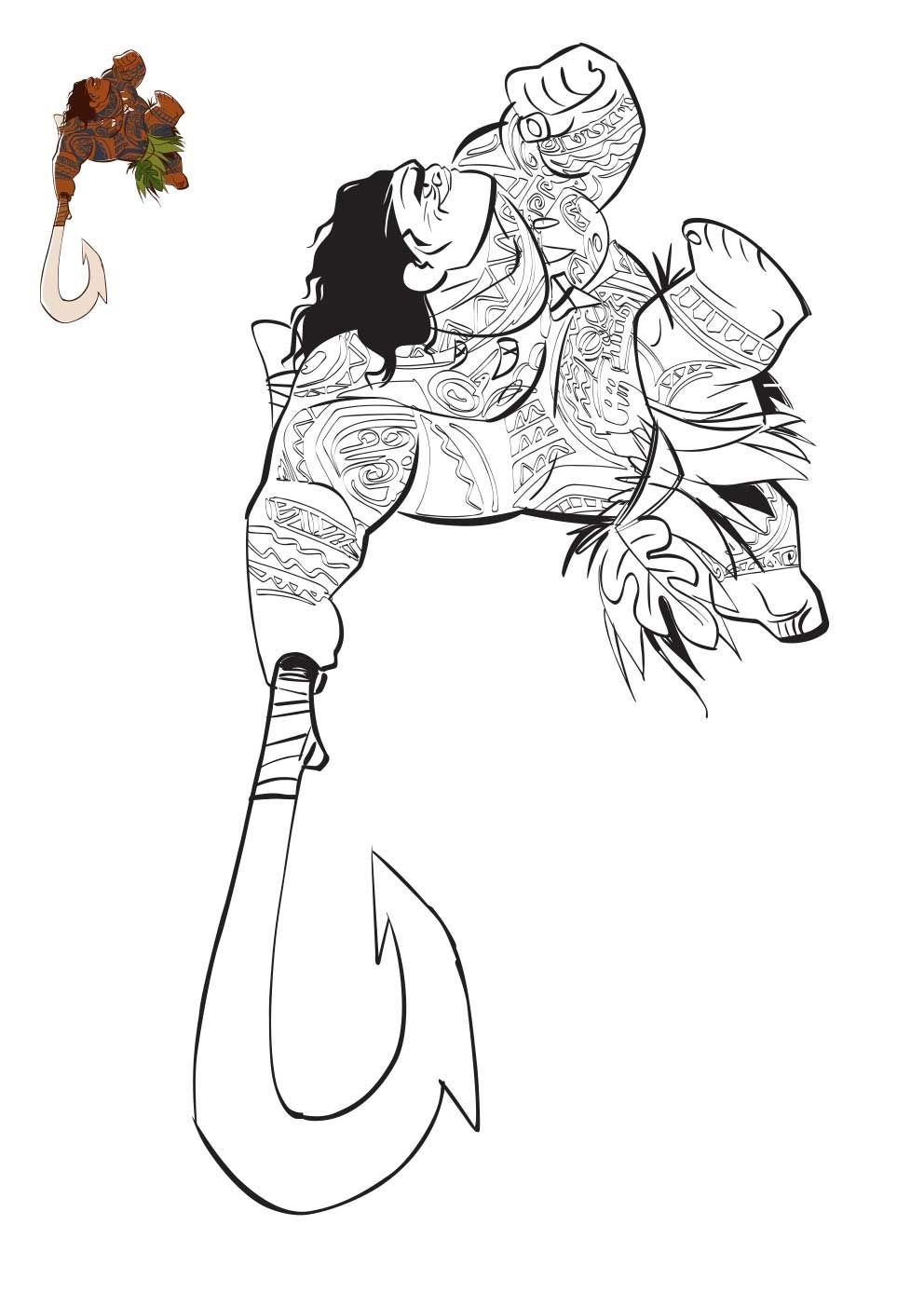 Coloriage Maui De Moana Disney - Vaiana moana à imprimer