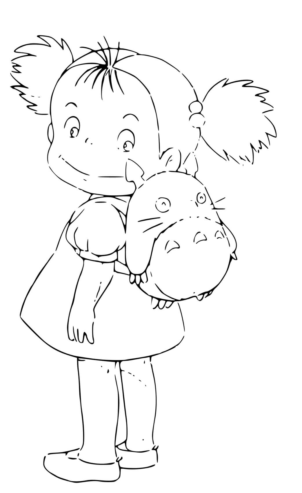 Coloriage Mei Kusakabe Avec Son Sac A Dos Tororo - Totoro à imprimer