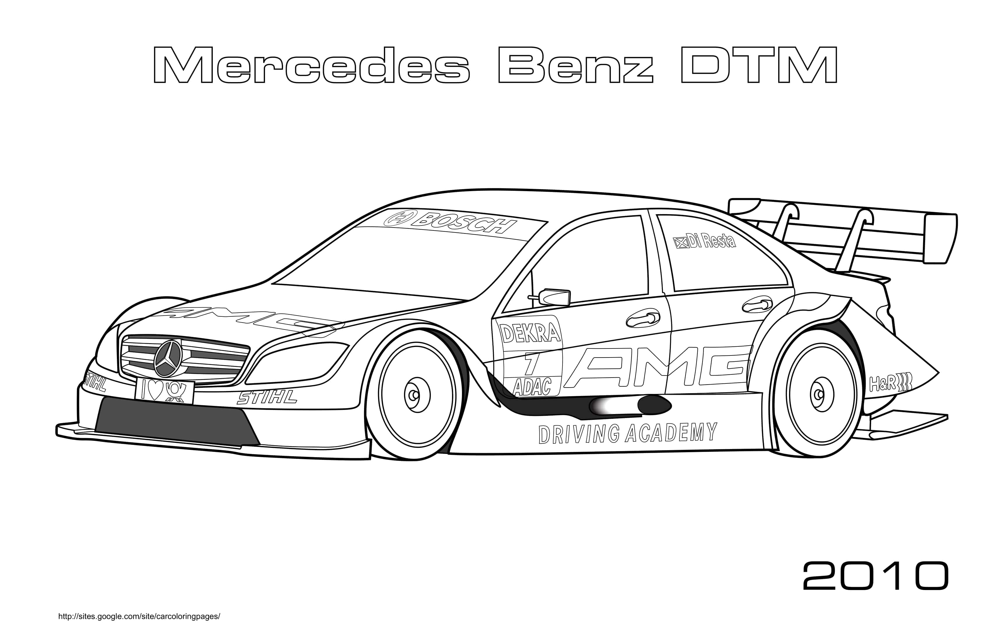 Coloriage Mercedes-Benz DTM 2010 en compétition - Voiture de course à imprimer