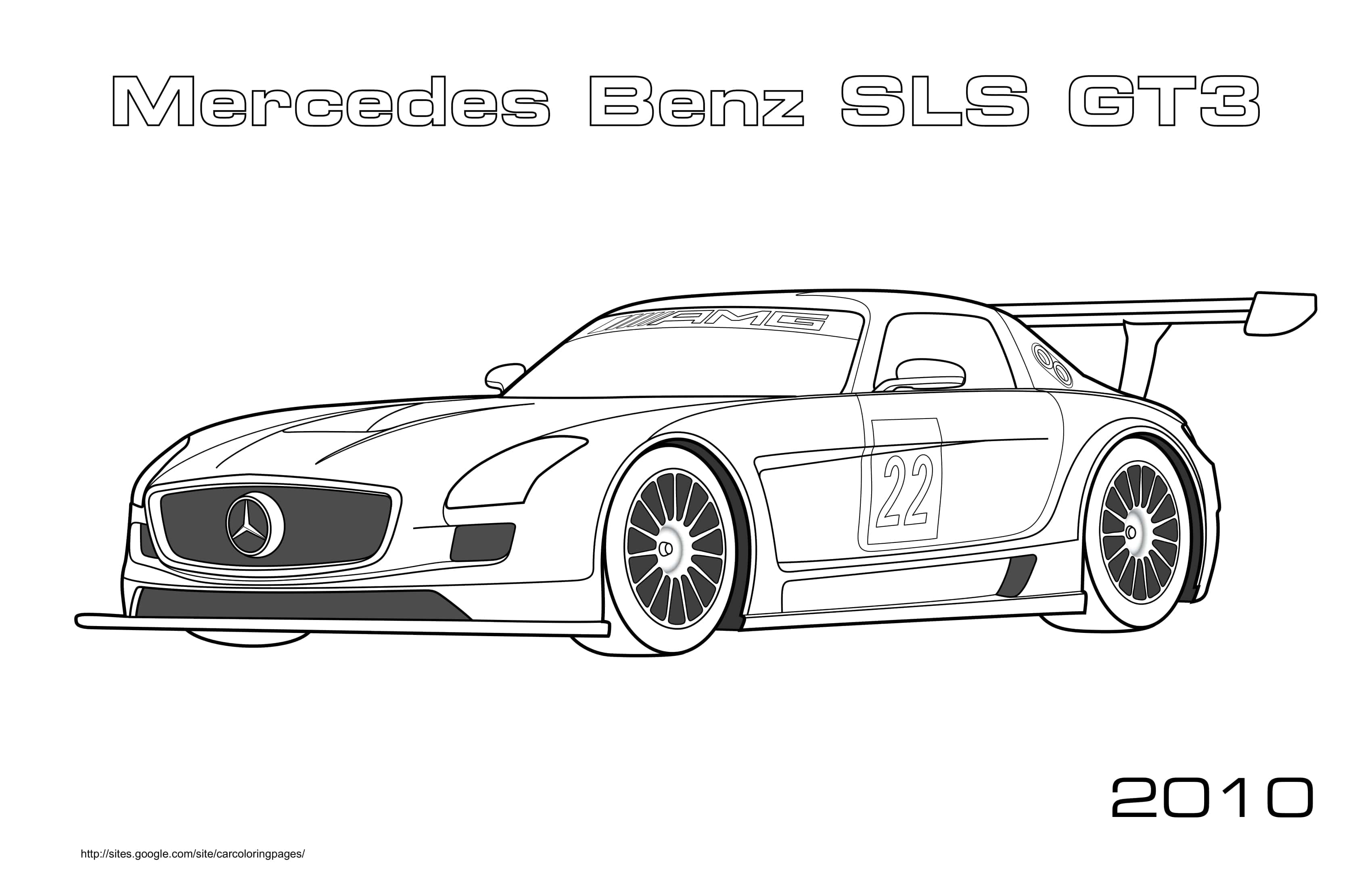 Coloriage Mercedes-Benz SLS GT3 2010 en action - Voiture de course à imprimer