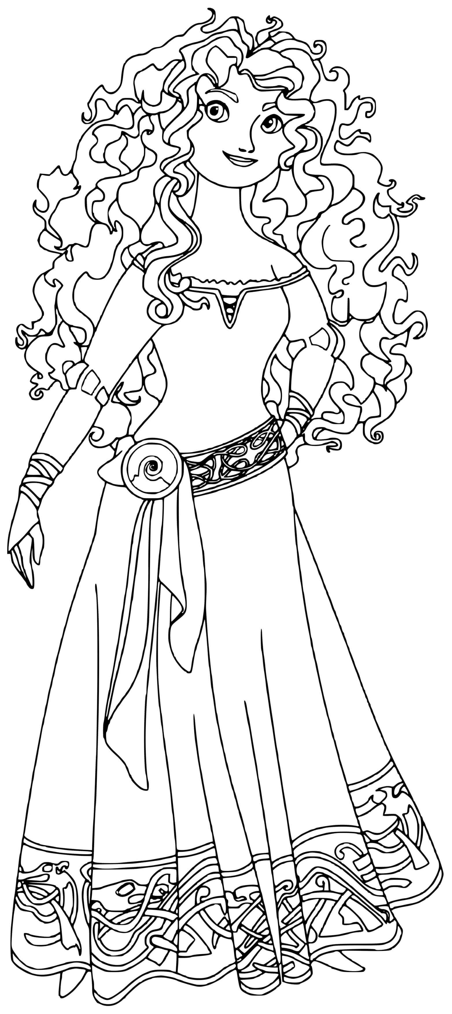 Coloriage Merida l'archère rebelle en tenue écossaise - Princesse disney à imprimer