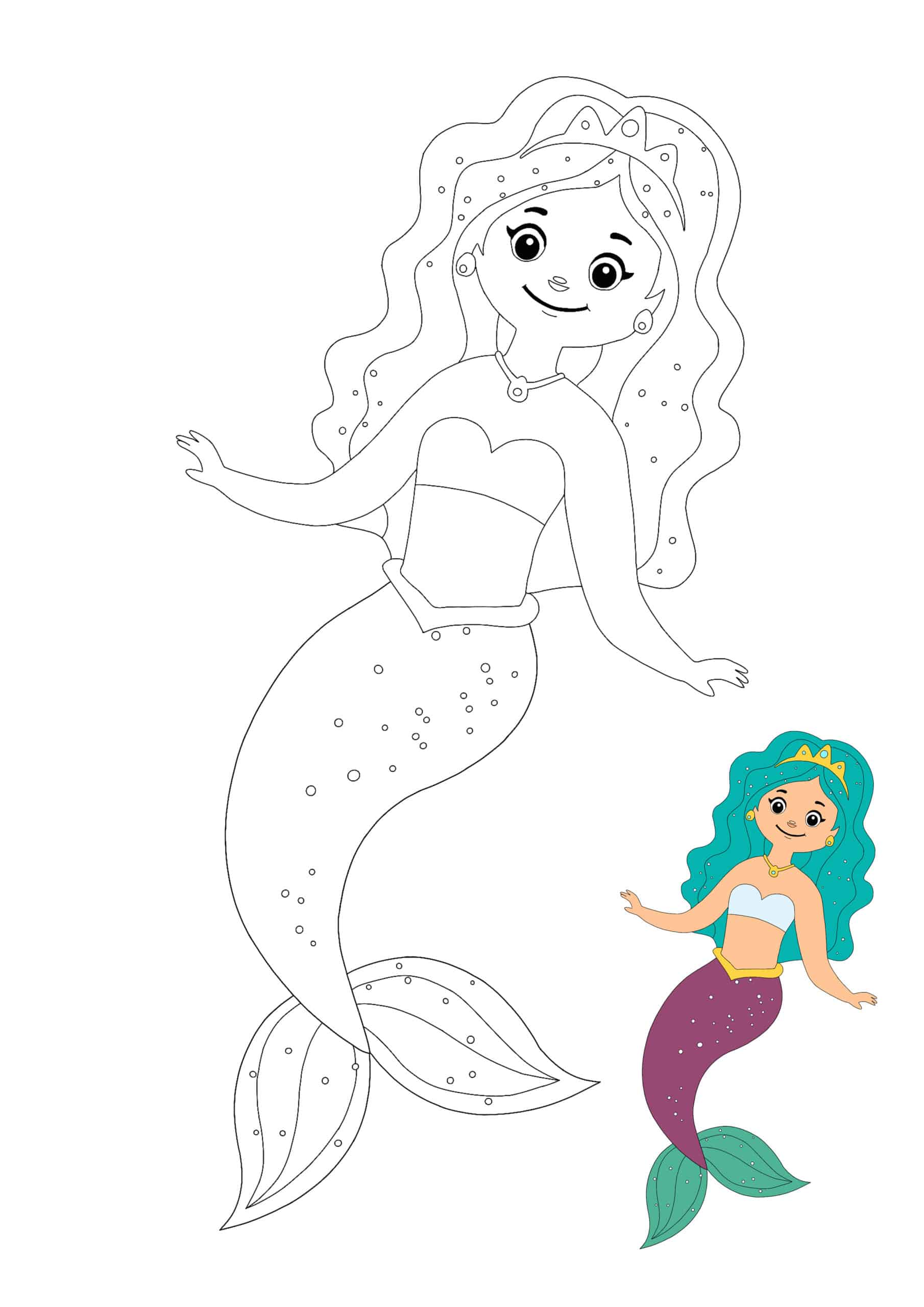 Coloriage Mermaid Princesse With Crown - Princesse à imprimer