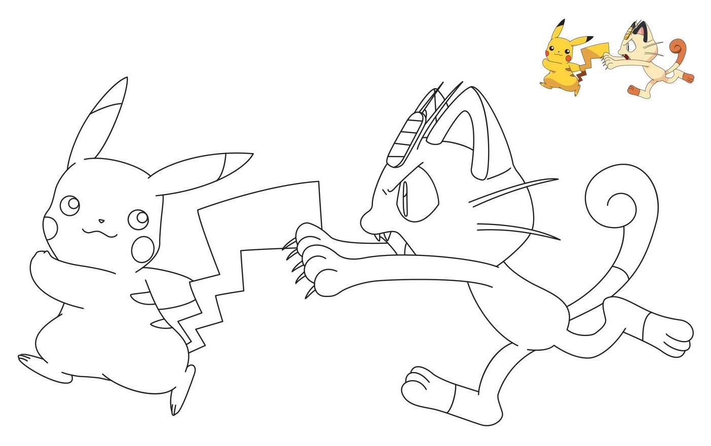 Coloriage Miaouss Court Après Pikachu - Pokémon à imprimer