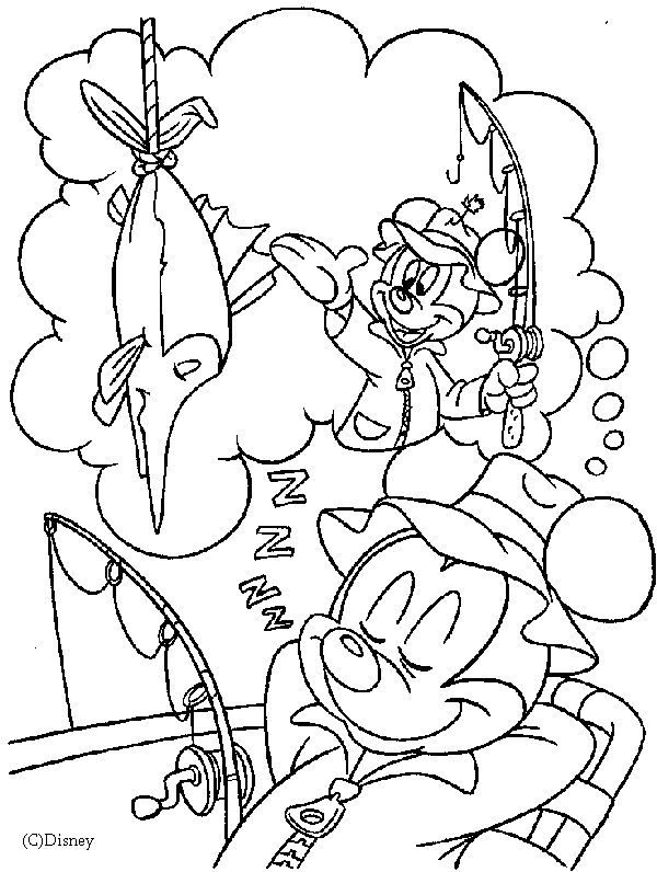 Coloriage Mickey A La Pêche - Alphabet disney à imprimer