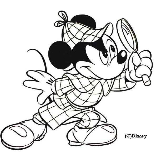Coloriage Mickey Est Déguisé En Sherlock Holmes Avec Sa Loupe - Alphabet disney à imprimer