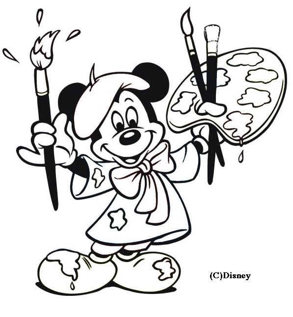 Coloriage Mickey Est Un Peintre - Alphabet disney à imprimer