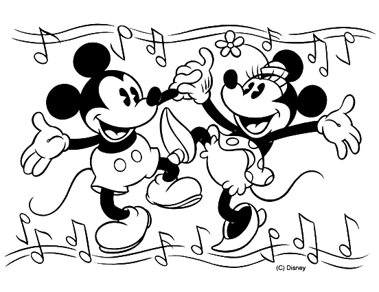Coloriage Mickey Et Minnie Dansent - Minnie à imprimer