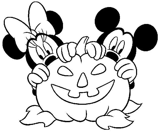 Coloriage Mickey Et Minnie Sont Caches Derrière Une Citrouille - Halloween citrouille à imprimer