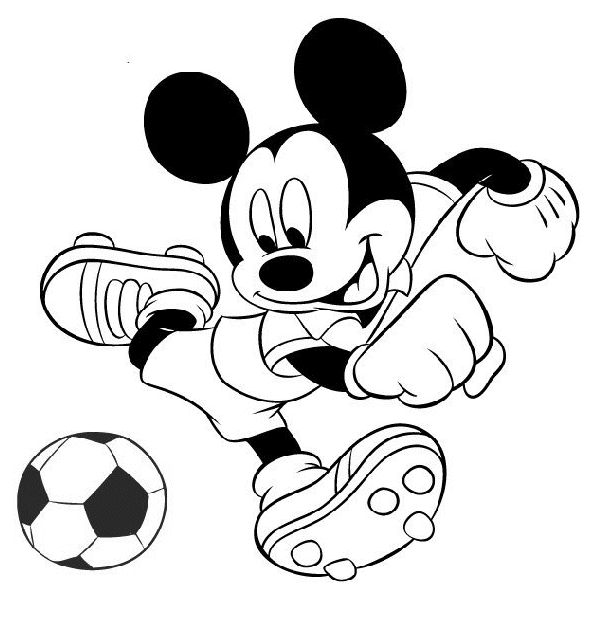 Coloriage Mickey Joue Au Foot - Alphabet disney à imprimer