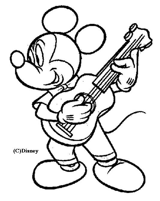 Coloriage Mickey Joue De La Guitare - Alphabet disney à imprimer