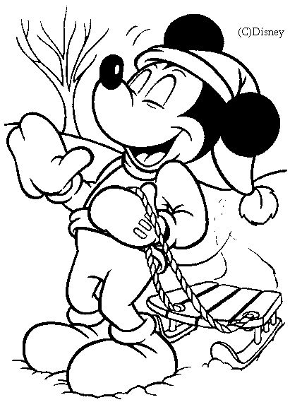 Coloriage Mickey Tire Une Luge - Alphabet disney à imprimer