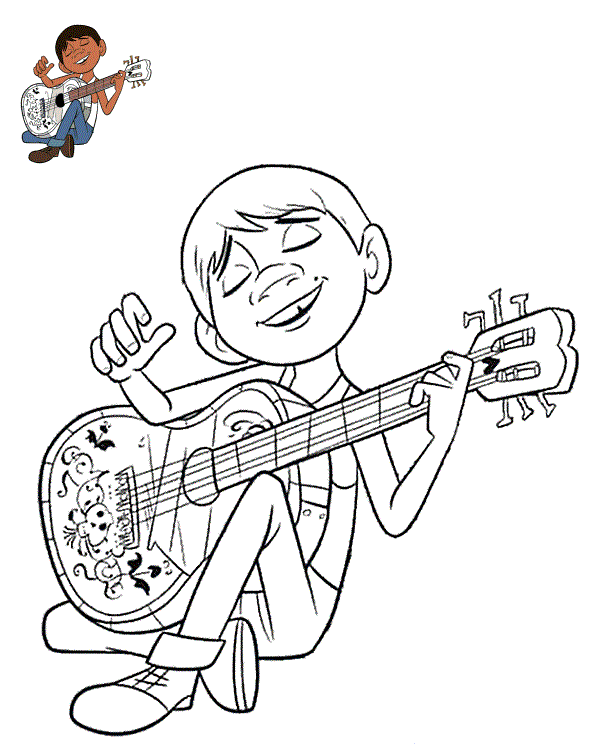Coloriage Miguel Rivera Aspirant Musicien - Coco Disney à imprimer