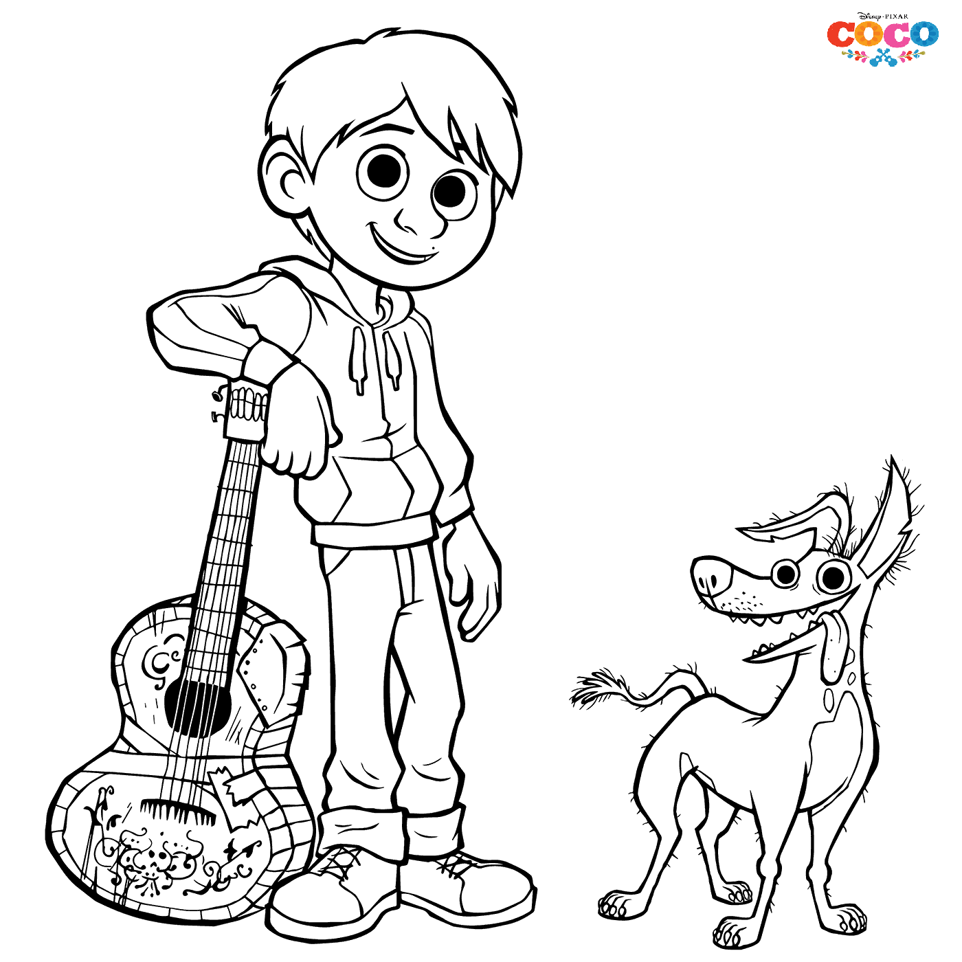 Coloriage Miguel And Dante Dog Disney Coco - Coco Disney à imprimer