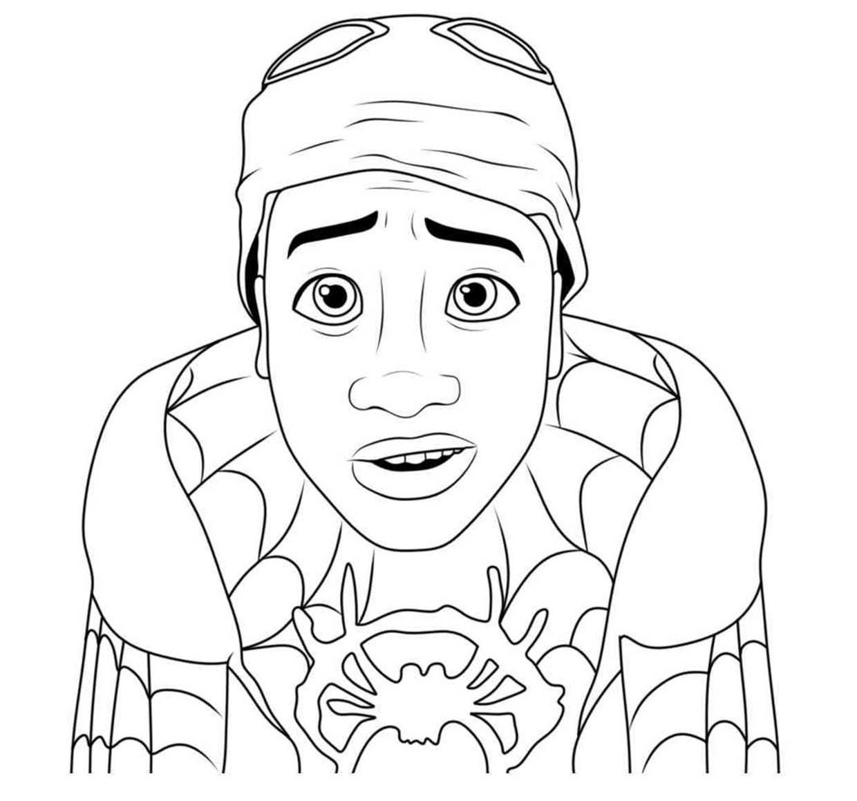 Coloriage Miles Morales Qui Met Son Costume De Spiderman - Spidey à imprimer