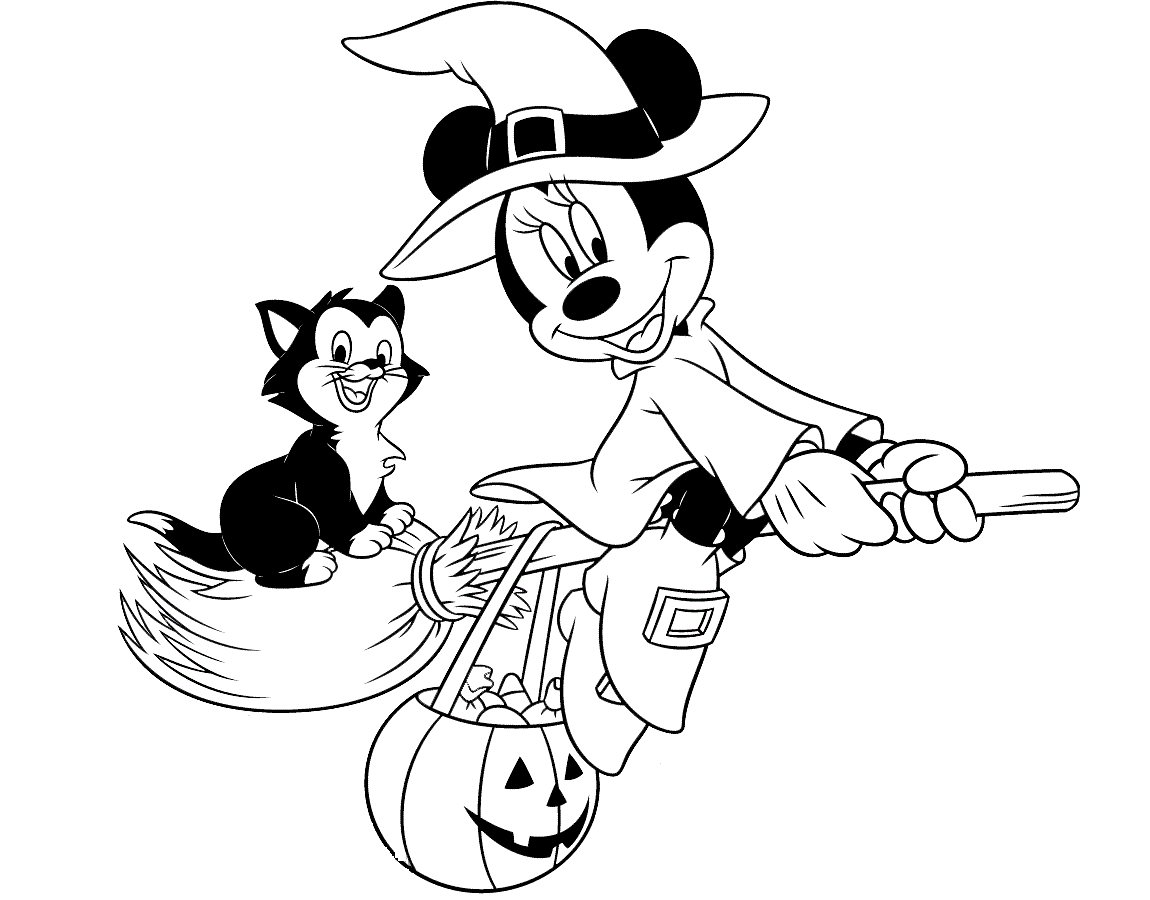 Coloriage Minnie Mouse Et Figaro Sorcière Halloween Disney - Halloween disney à imprimer