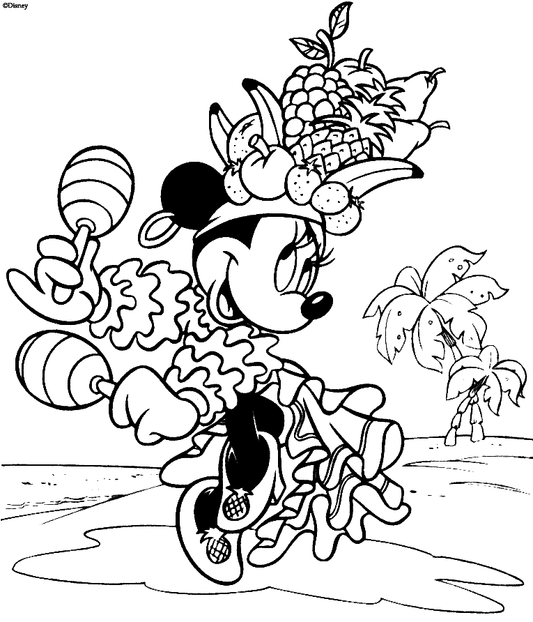Coloriage Minnie En Danseuse Des Îles - Minnie à imprimer