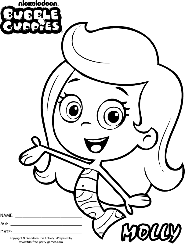 Coloriage Molly des Bubble Guppies souriant - Bubulle guppies à imprimer