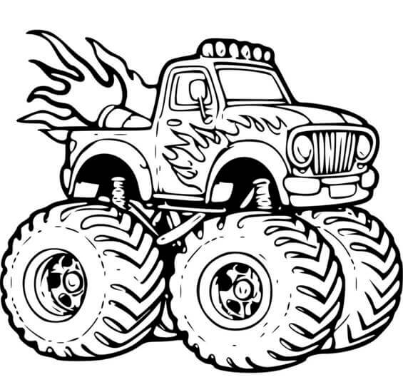 Coloriage Monster Truck géant en action - Monster truck à imprimer