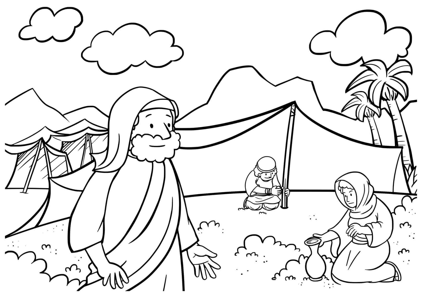 Coloriage Moïse frappant le rocher du désert - Jésus à imprimer