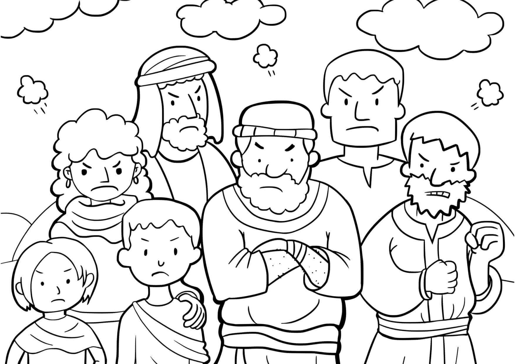 Coloriage Moïse frappant le rocher - Exode 17 - Jésus à imprimer