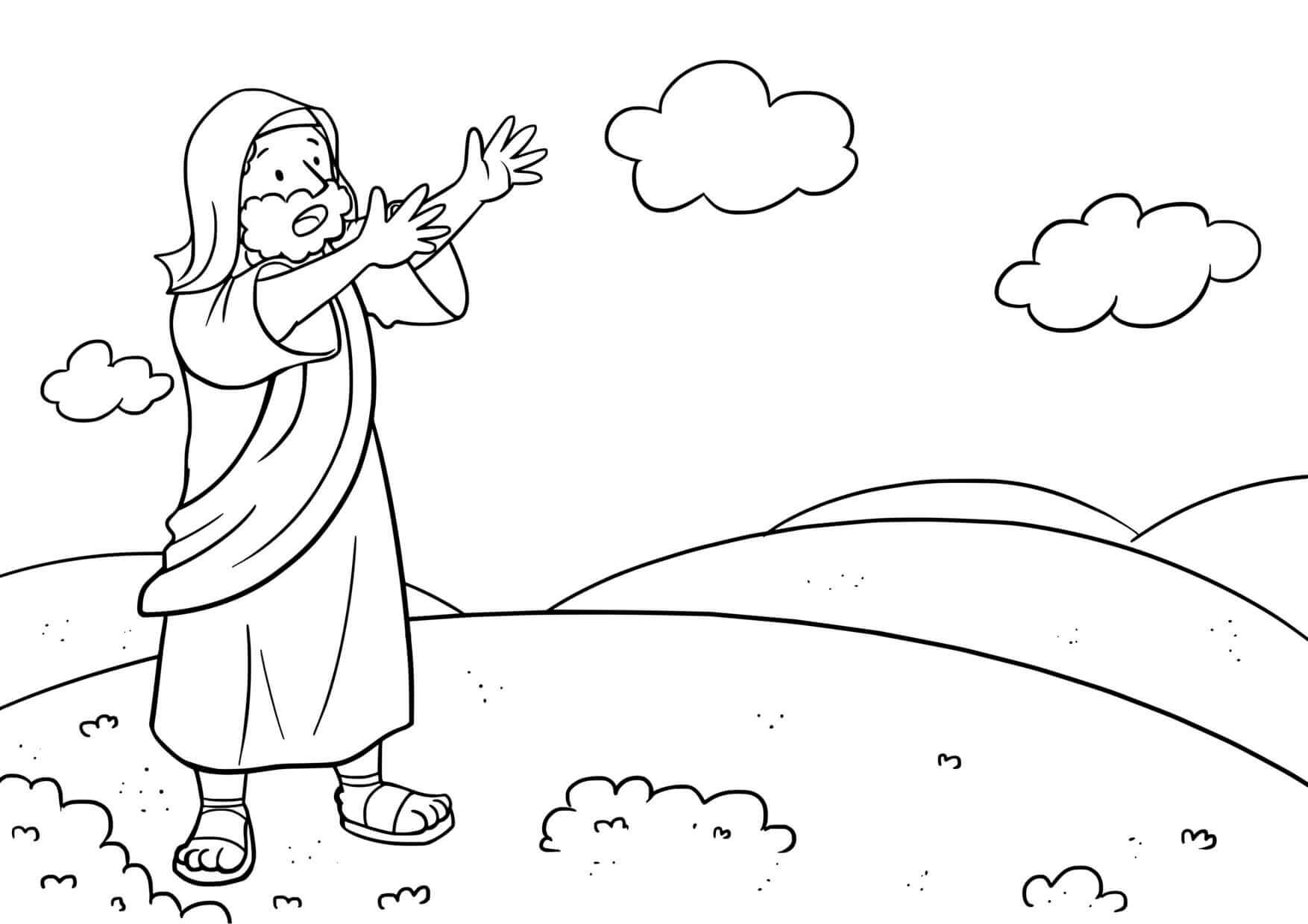 Coloriage Le miracle de l'eau jaillissante du rocher - Jésus à imprimer