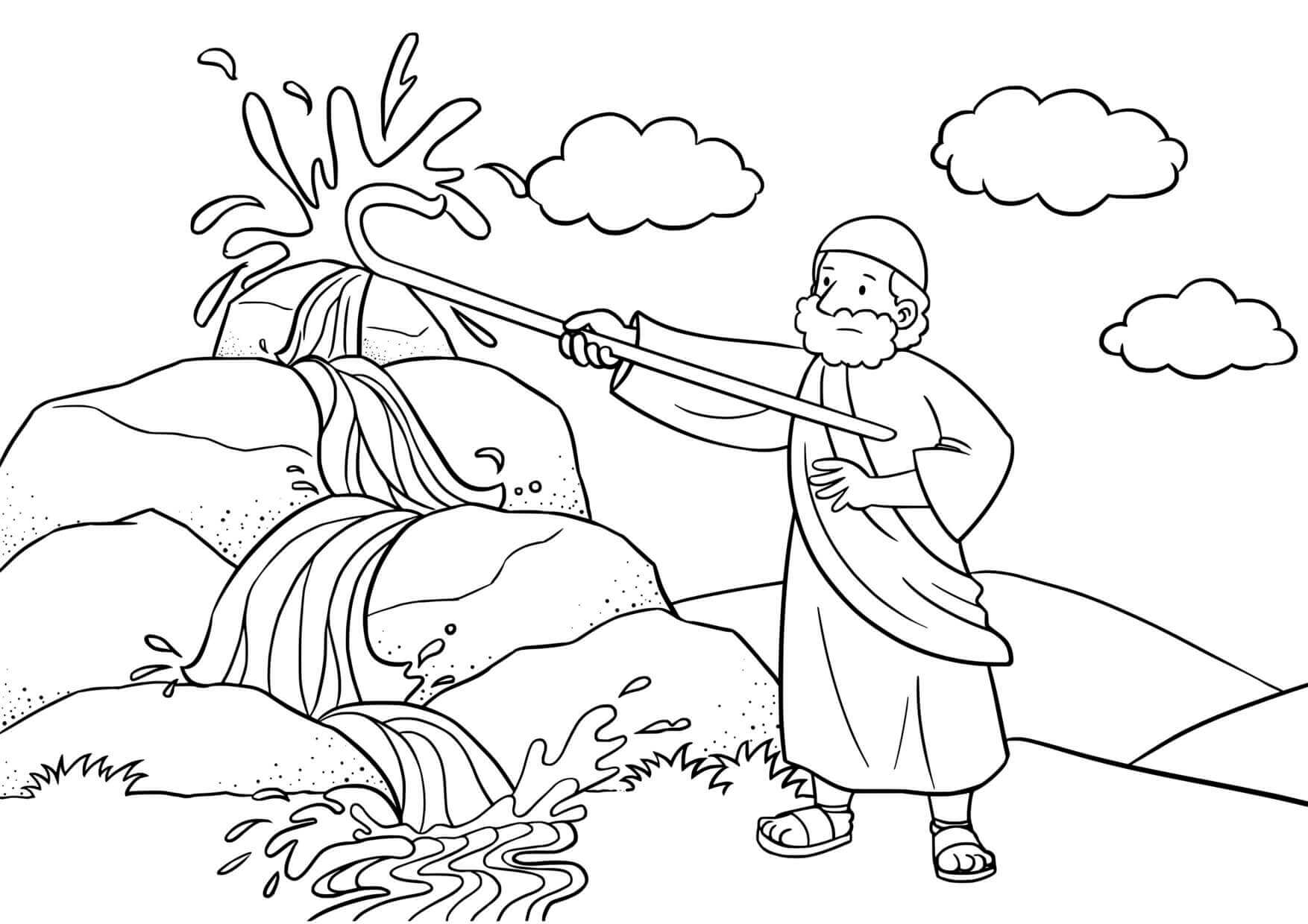 Coloriage Moïse et le peuple d'Israël'au désert - Jésus à imprimer