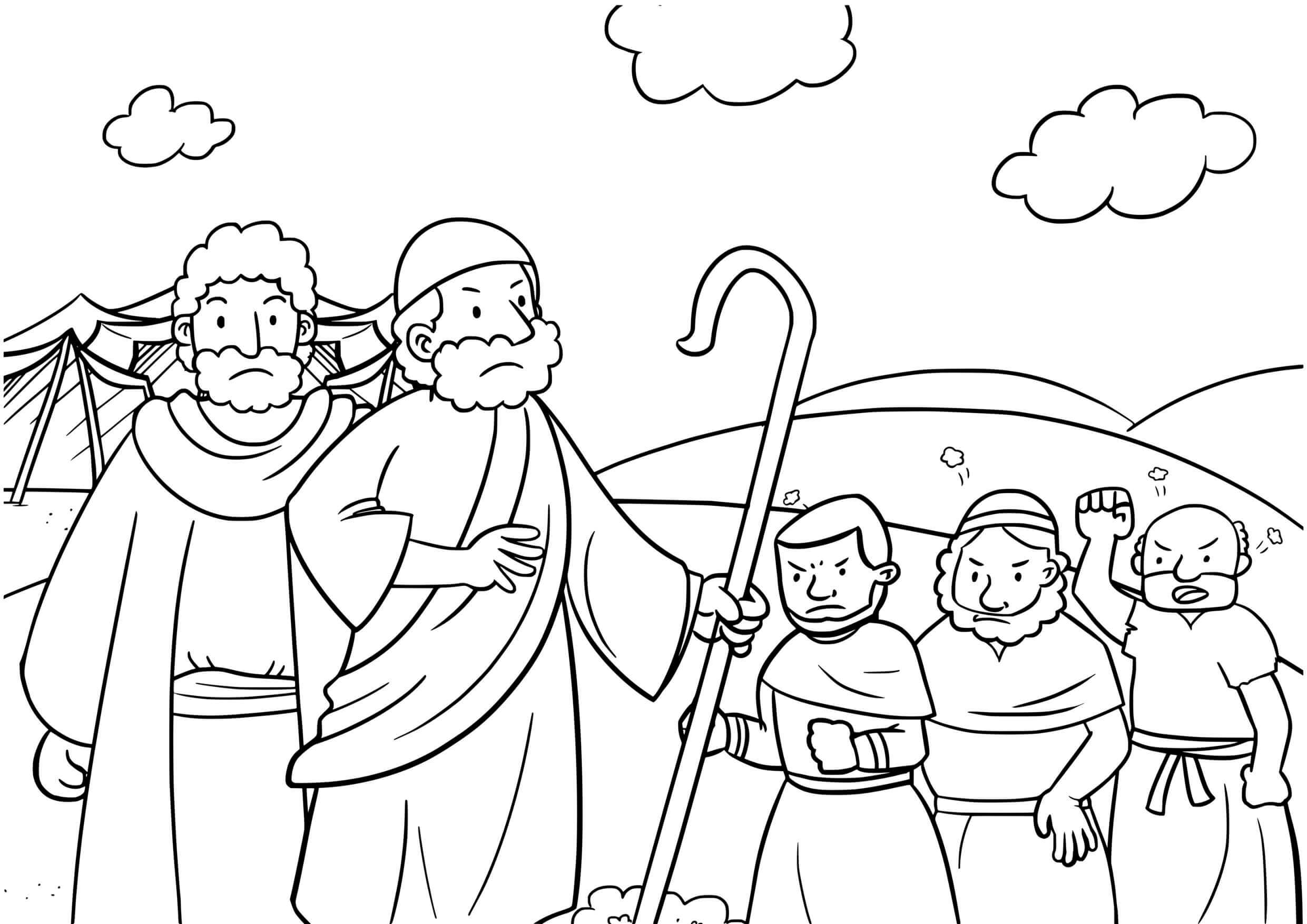 Coloriage Moïse et le Rocher Frappé - Scène Biblique - Jésus à imprimer