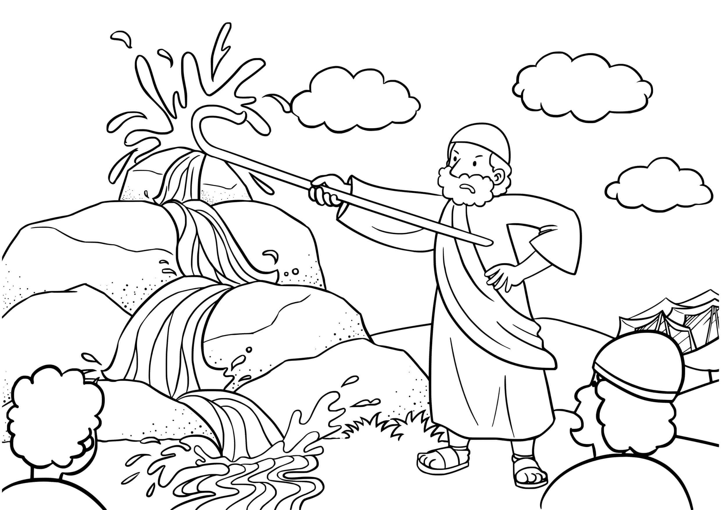 Coloriage Le Miracle de Moïse au Désert - Jésus à imprimer