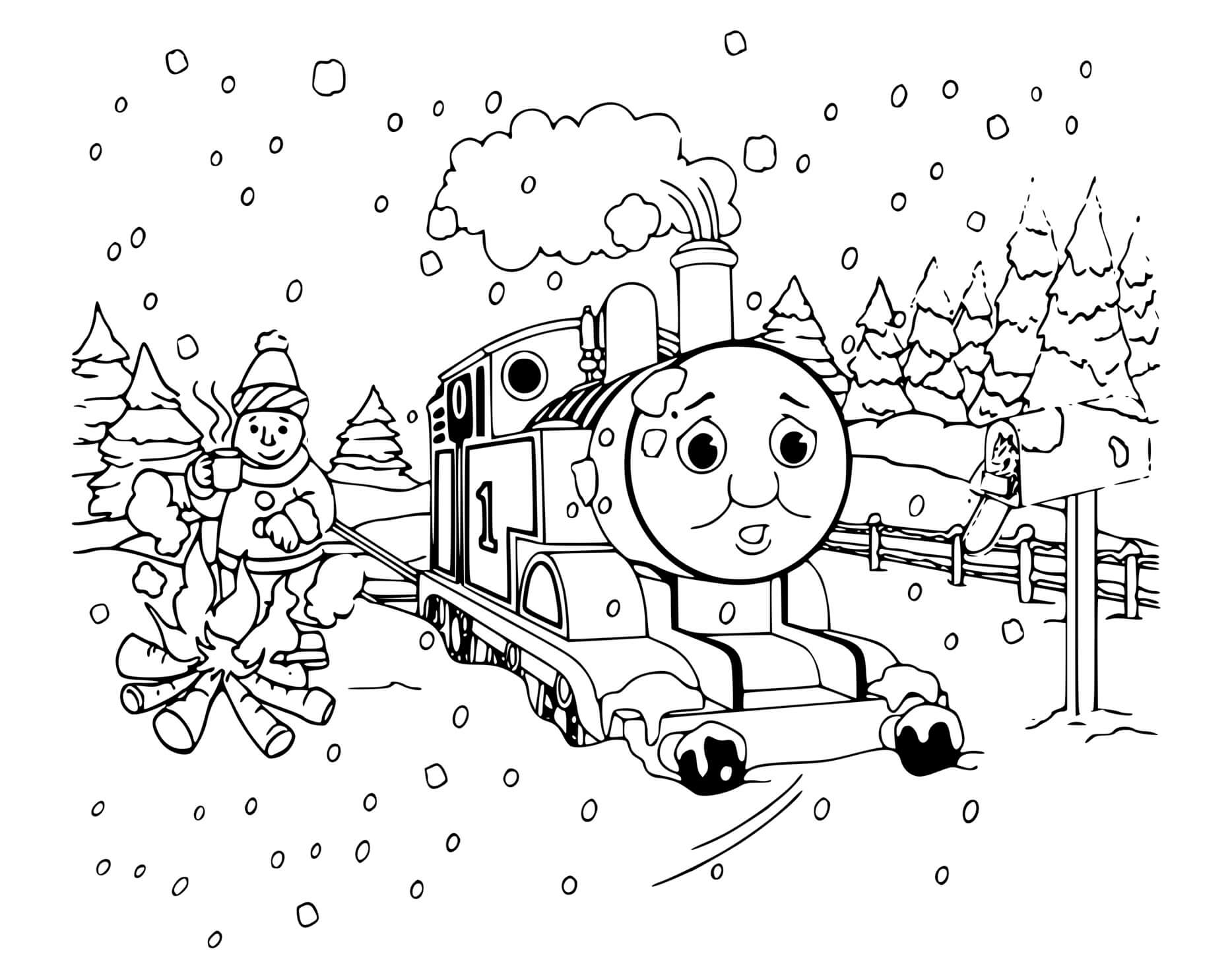 Coloriage Moteur A Vapeur Thomas - Hiver à imprimer