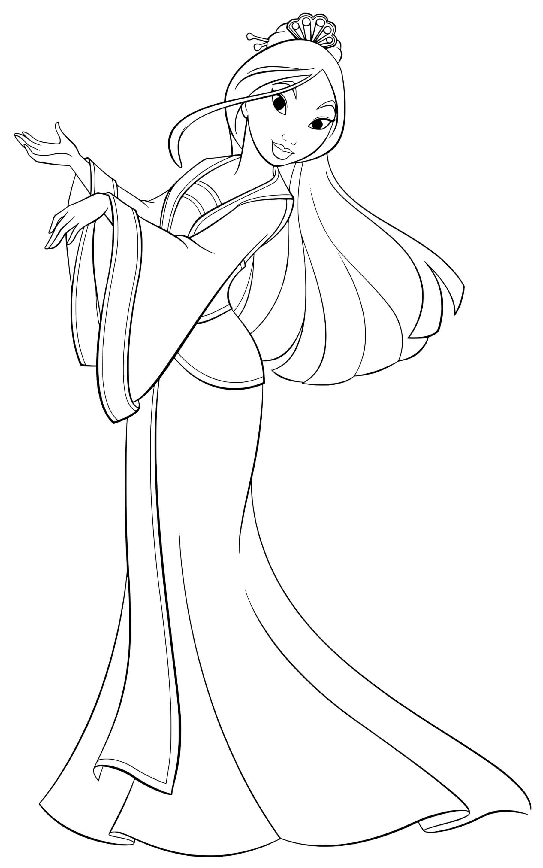Coloriage Mulan la Guerrière Sauve la Chine - Princesse disney à imprimer